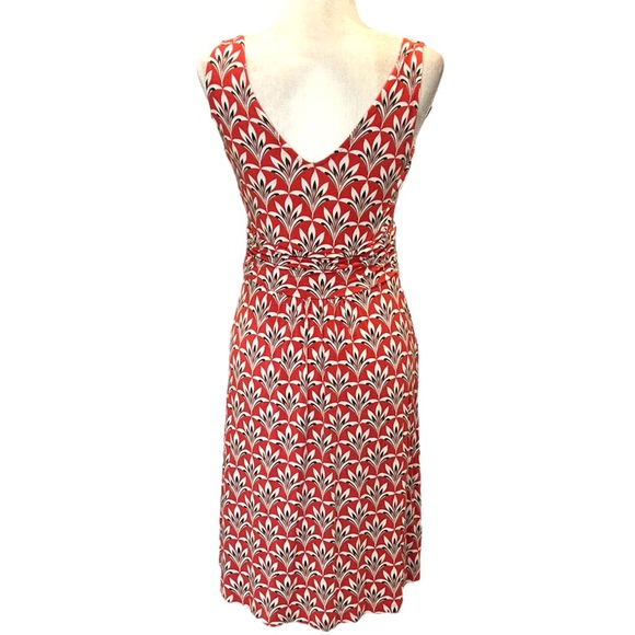 Boden Effie Red Orange Palm Print Faux Wrap Ruched Jersey Knit Dress - 6 - Picture 9 of 16